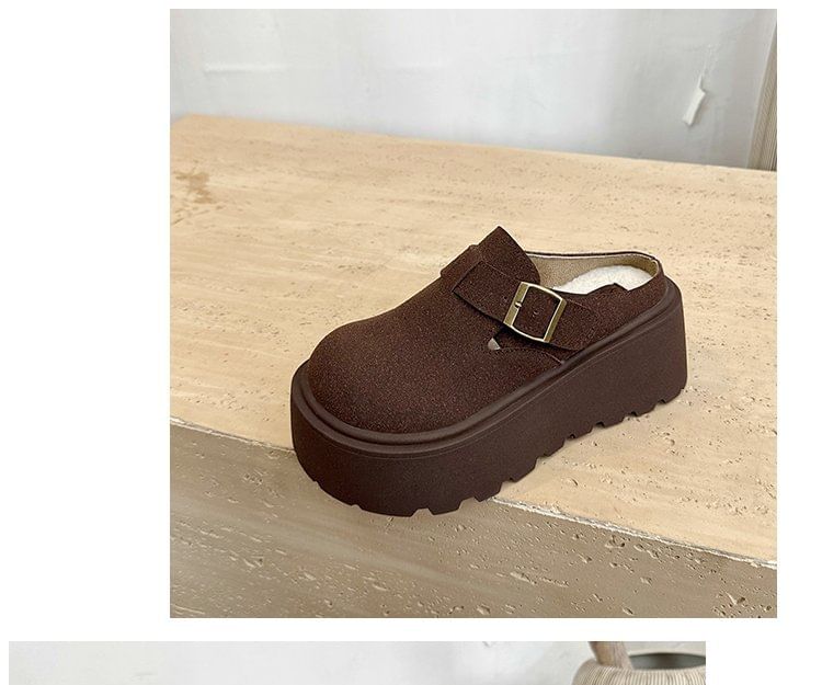 Mules Faux Platform Buckled Suede