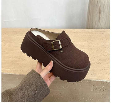 Mules Faux Platform Buckled Suede