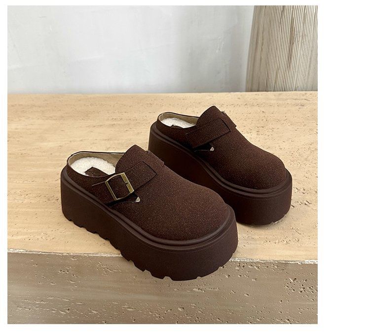 Mules Faux Platform Buckled Suede