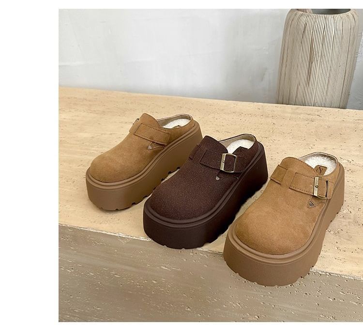 Mules Faux Platform Buckled Suede