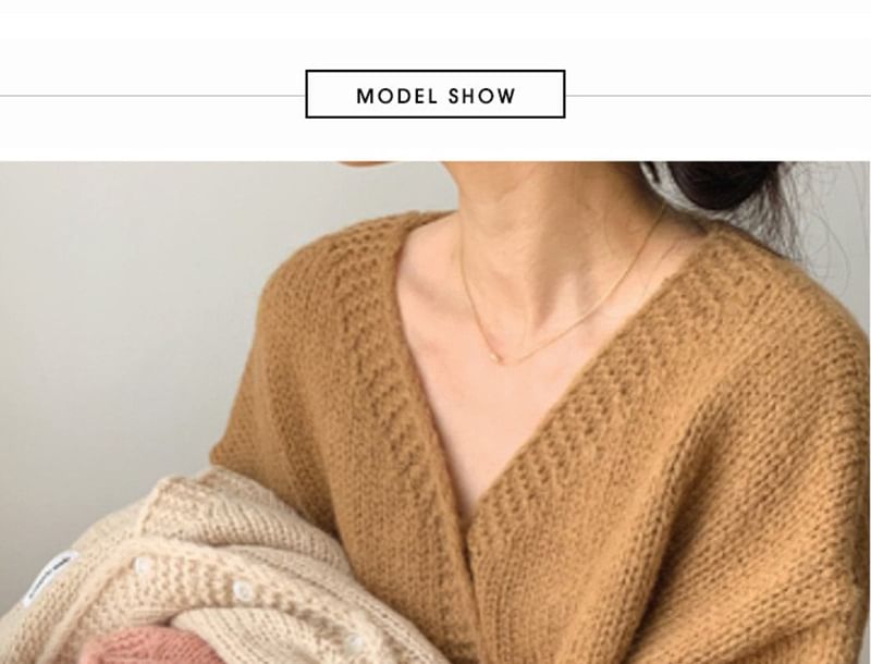 Bubble-Sleeve V-Neck Cardigan