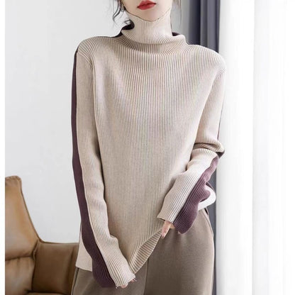 Turtleneck Colorblock Ribbed-Knit Sweater