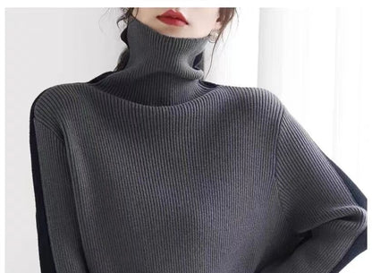 Turtleneck Colorblock Ribbed-Knit Sweater