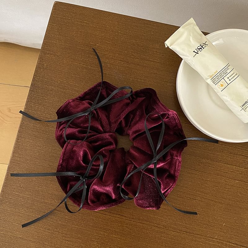 Bow Accent Velvet Scrunchie