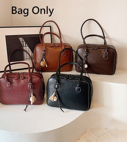 Faux Leather Plain Zip Satchel Bag