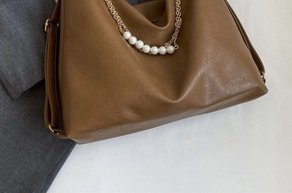 Faux Leather Plain Zip Chained Shoulder Bag