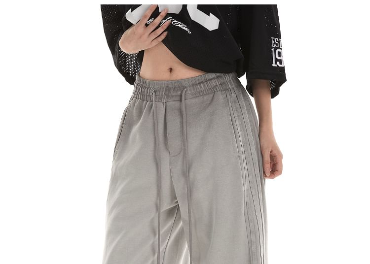 Low Waist Plain Striped Loose-Fit Wide-Leg Sweatpants