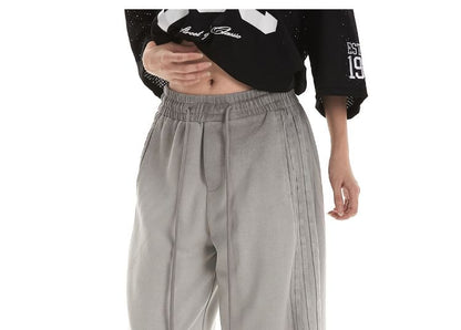 Low Waist Plain Striped Loose-Fit Wide-Leg Sweatpants