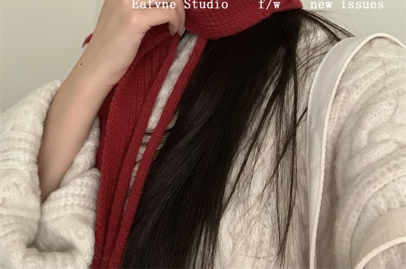 Plain Cable Scarf Hooded Knit