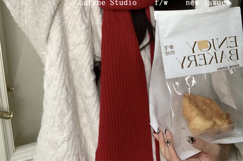 Plain Cable Scarf Hooded Knit