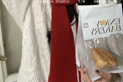 Plain Cable Scarf Hooded Knit