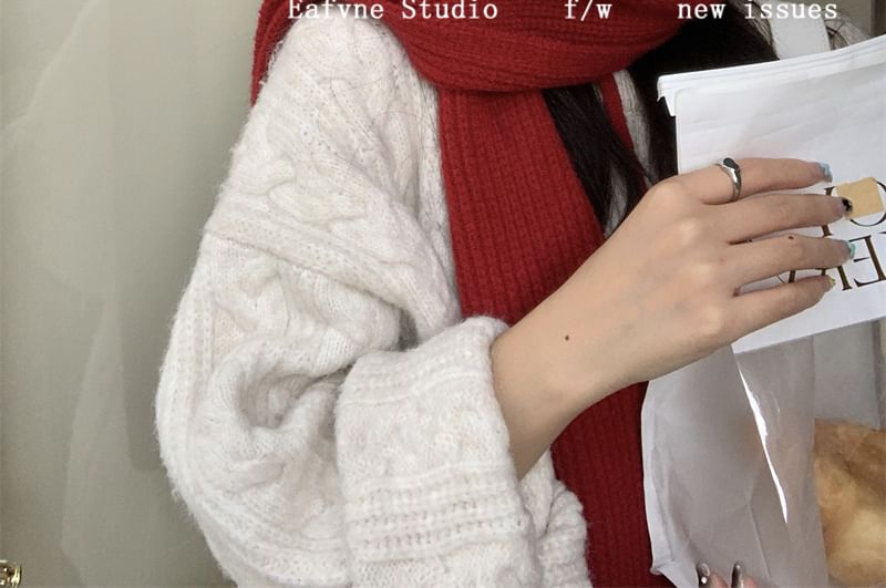 Plain Cable Scarf Hooded Knit