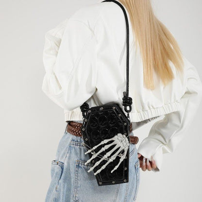 Coffin Shaped Studded Faux Leather Crossbody Bag