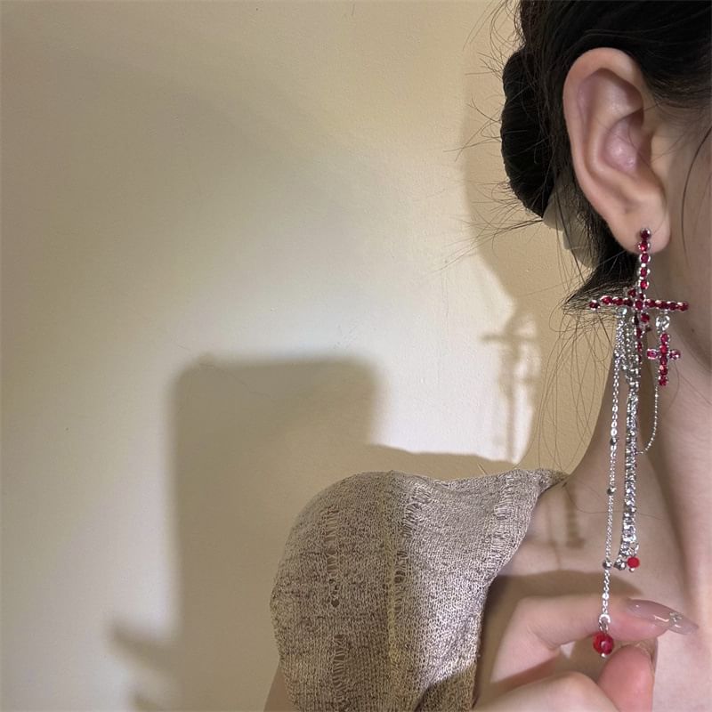 Earring Rhinestone Cross Dangle