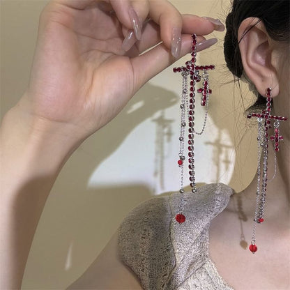Earring Rhinestone Cross Dangle