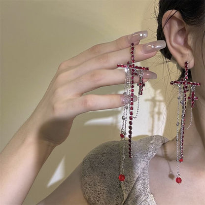 Earring Rhinestone Cross Dangle