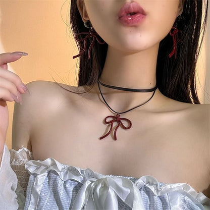 Earring Drop Necklace / Bow Layered
