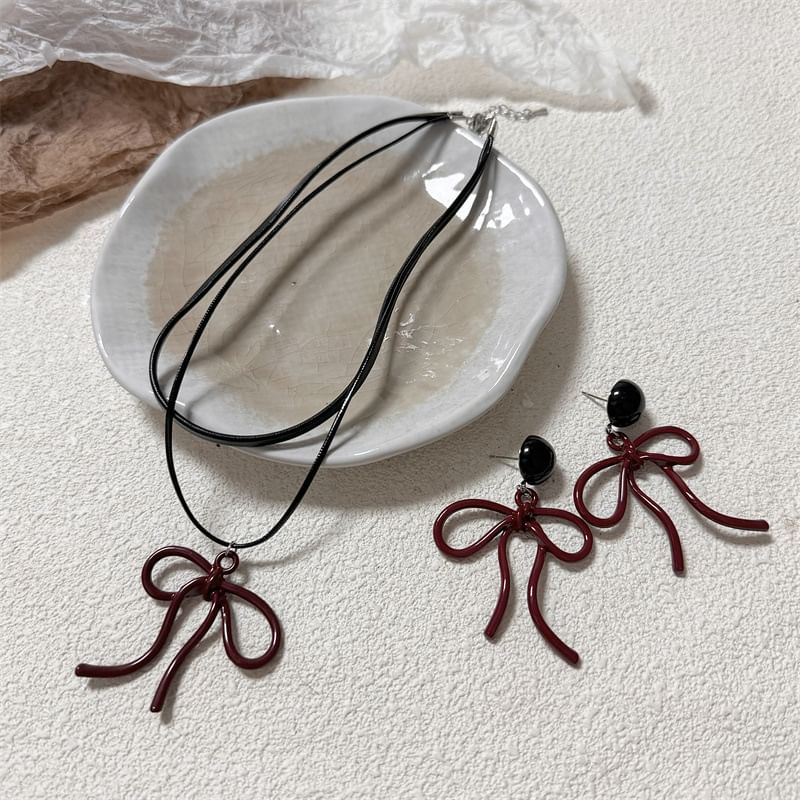 Earring Drop Necklace / Bow Layered