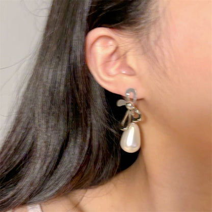 Pearl Faux Drop Earring Bow