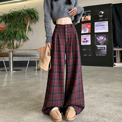 High Rise Plaid Wide Leg Dress Pants