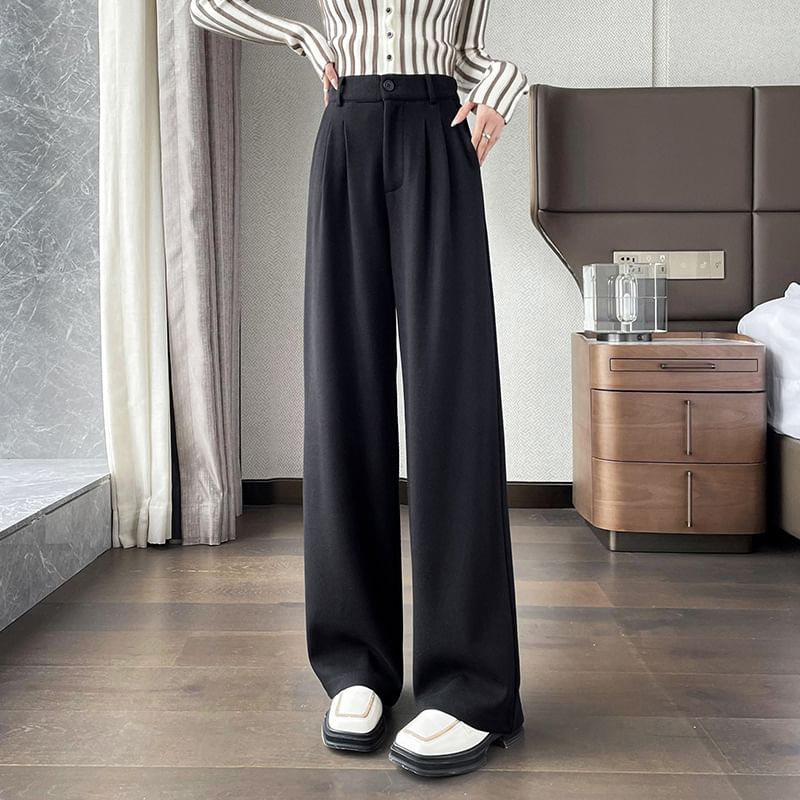 High Rise Plain Wide Leg Slacks