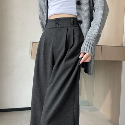 High Rise Plain Wide Leg Slacks