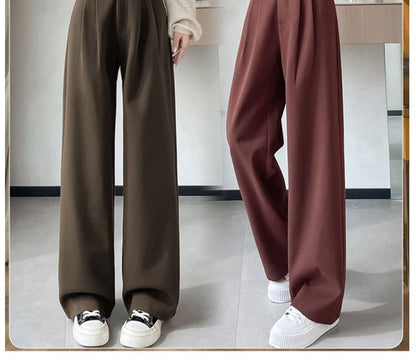 High Rise Plain Wide Leg Slacks