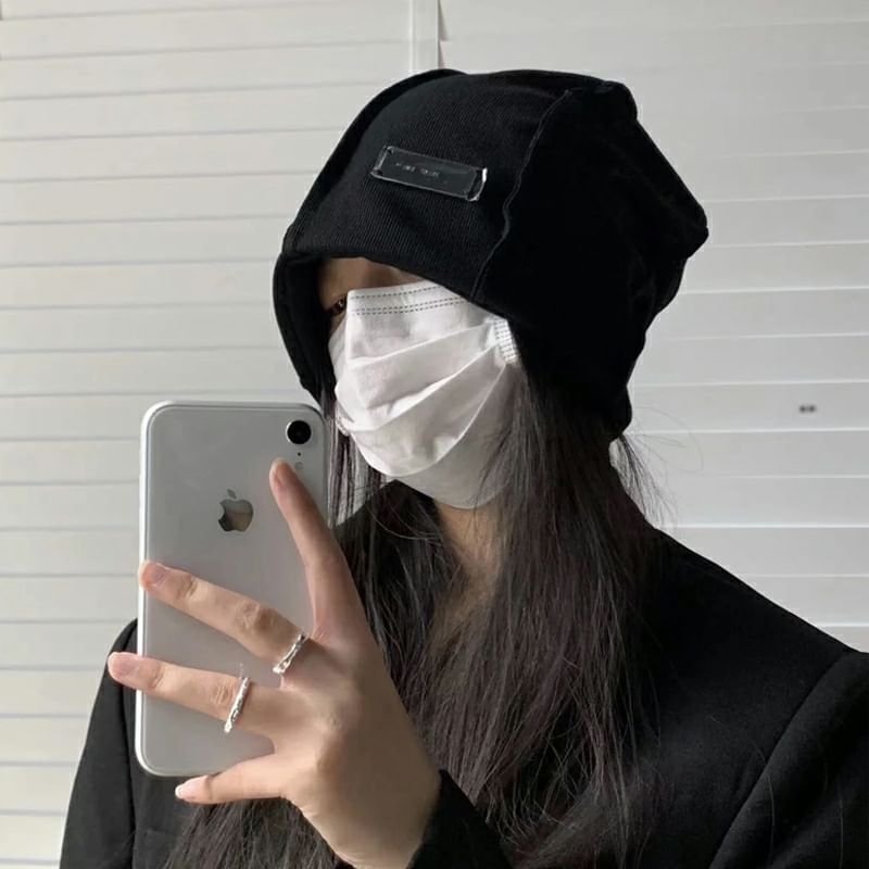 Beanie Ribbed Panel Plain Knit /