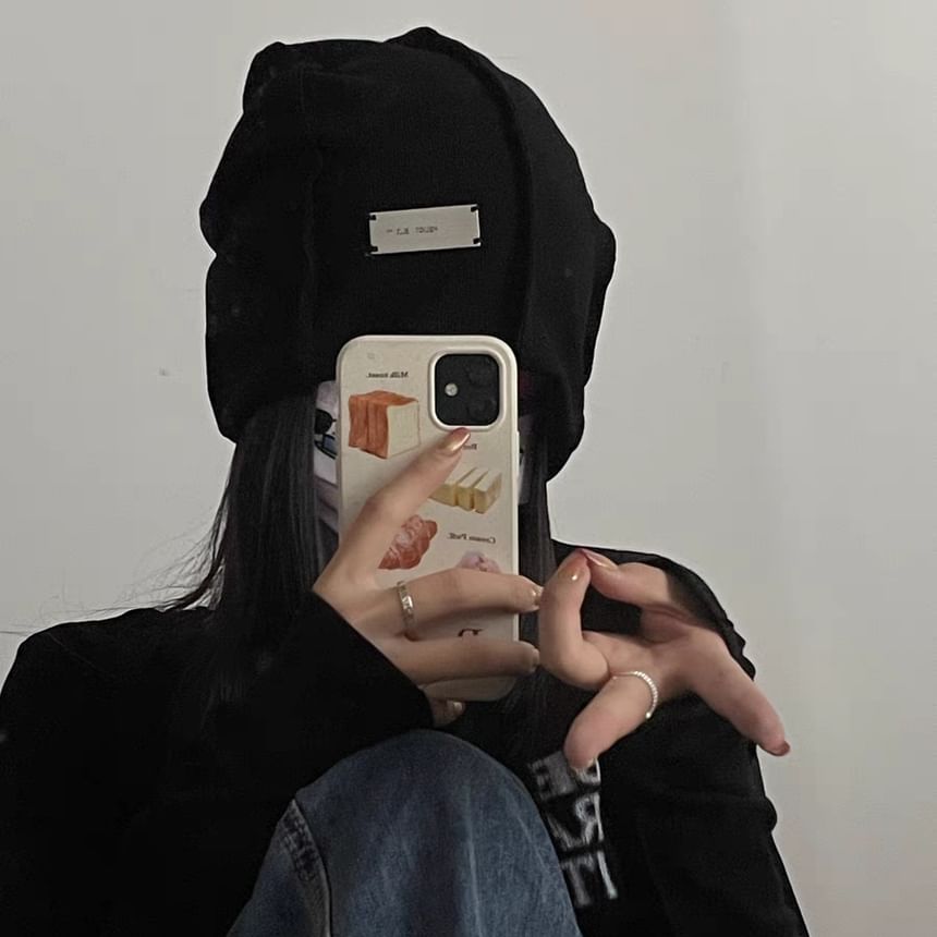 Beanie Ribbed Panel Plain Knit /