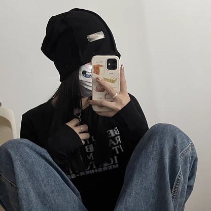 Beanie Ribbed Panel Plain Knit /