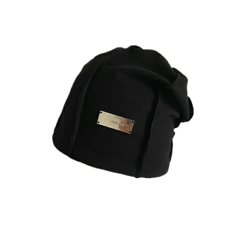 Beanie Ribbed Panel Plain Knit /