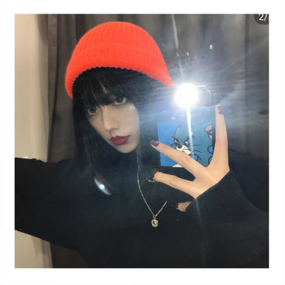 Beanie Ribbed Panel Plain Knit /