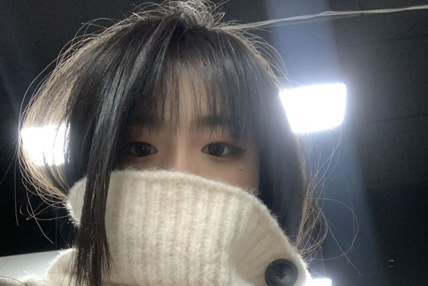 Ribbed Knit Scarf / Button Plain Plaid Snood