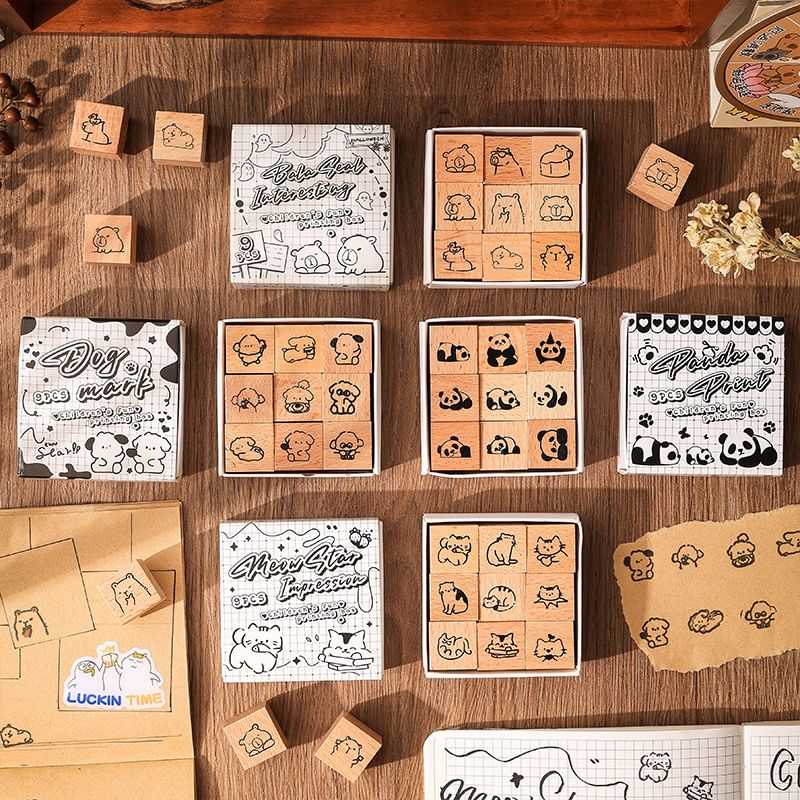 Set of 9: Animal Wooden Stamp