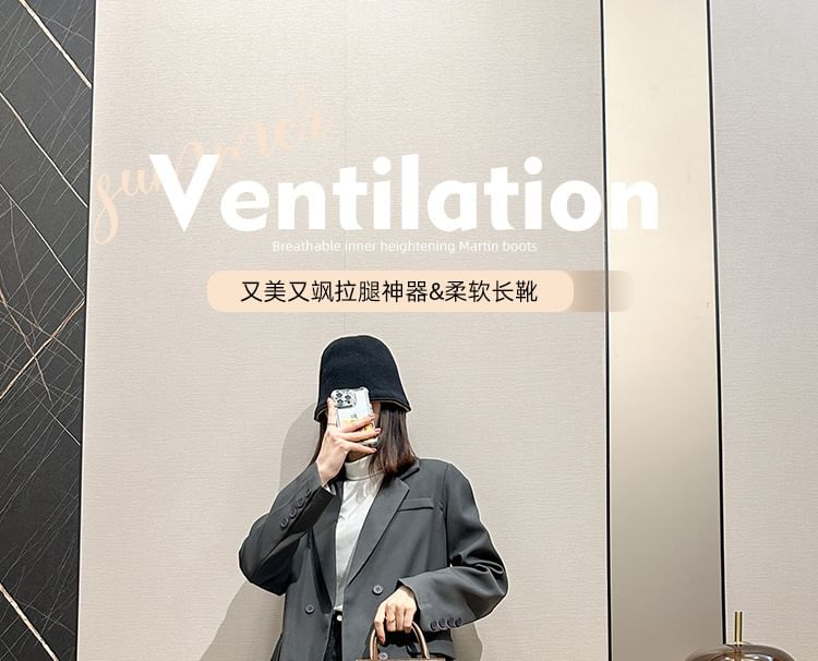 Buckled Boots Plain Zip-Up Leather Faux Tall Platform