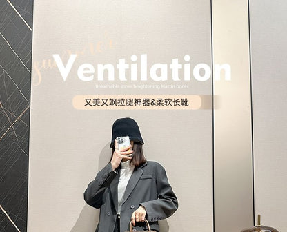 Buckled Boots Plain Zip-Up Leather Faux Tall Platform