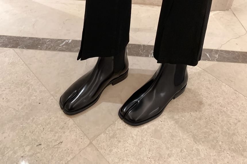 Leather Genuine Short Boots Plain Chelsea Heel Chunky Toe Split