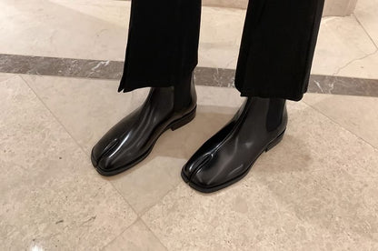 Leather Genuine Short Boots Plain Chelsea Heel Chunky Toe Split