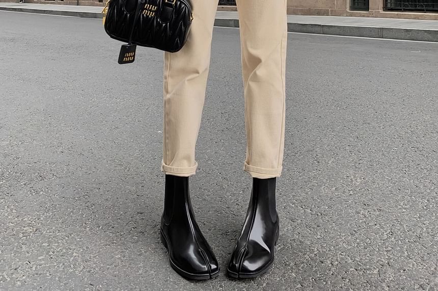 Leather Genuine Short Boots Plain Chelsea Heel Chunky Toe Split