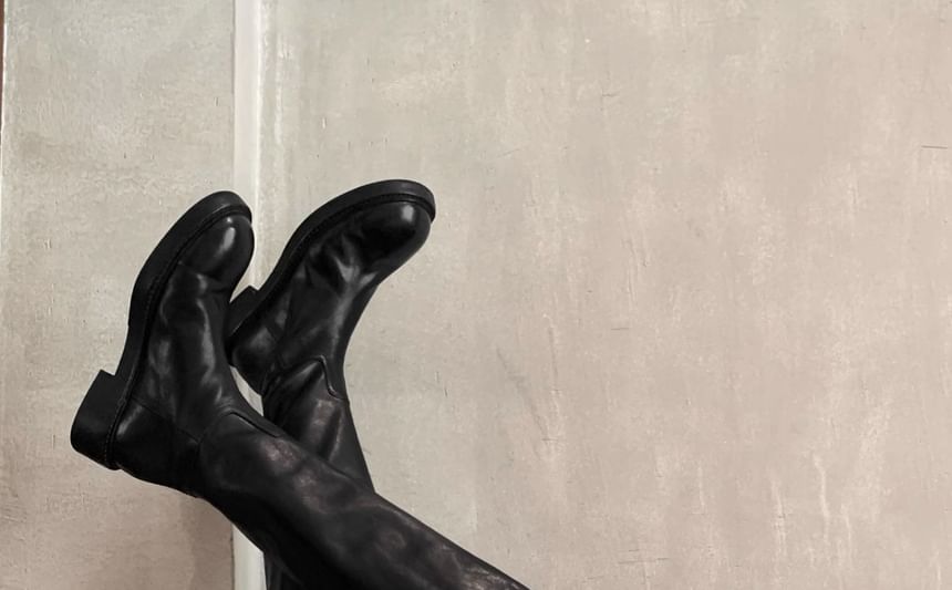 Zip-Up Genuine Boots Platform Plain Leather Tall