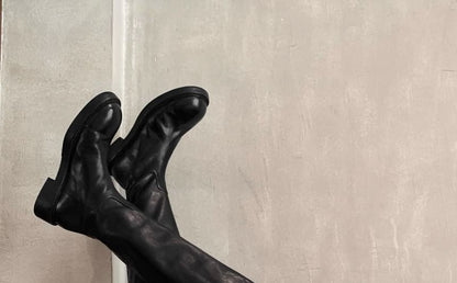 Zip-Up Genuine Boots Platform Plain Leather Tall