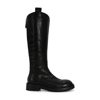 Zip-Up Genuine Boots Platform Plain Leather Tall