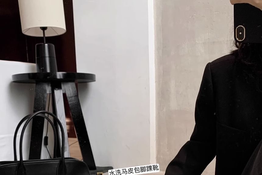 Chunky Heel Short Leather Plain Genuine Zip-Up Boots