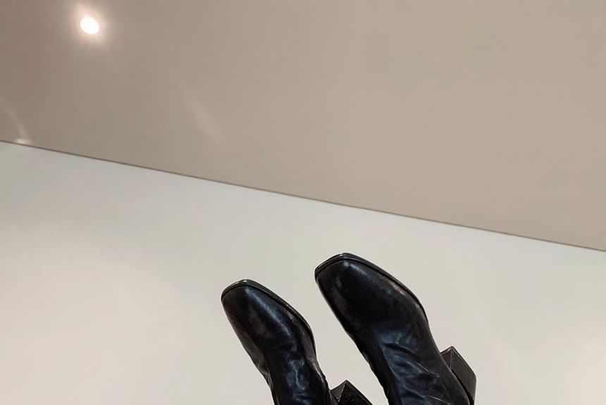 Chunky Heel Short Leather Plain Genuine Zip-Up Boots