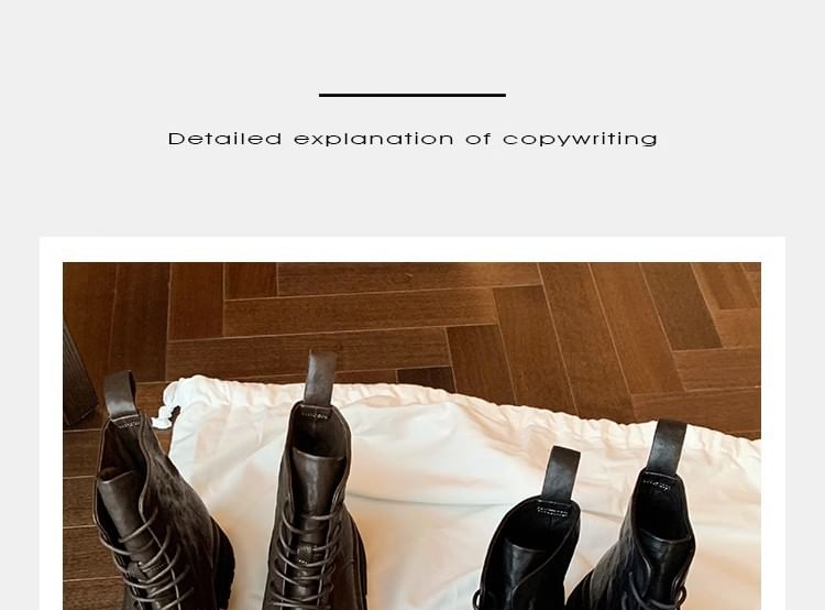 Short Lace-Up Leather Platform Plain Boots Genuine