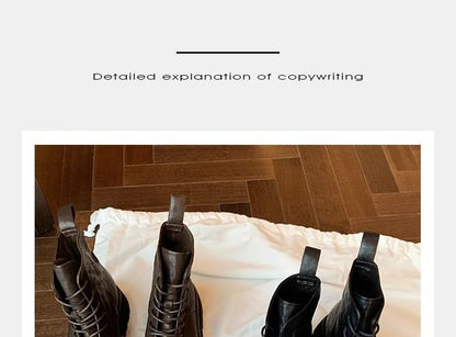 Short Lace-Up Leather Platform Plain Boots Genuine