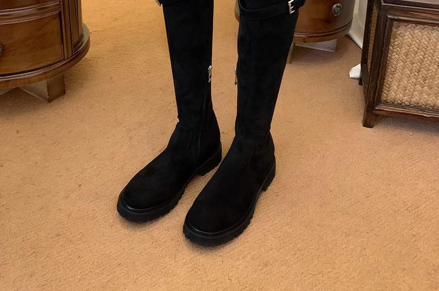 Plain Over-the-Knee Platform Buckled Boots