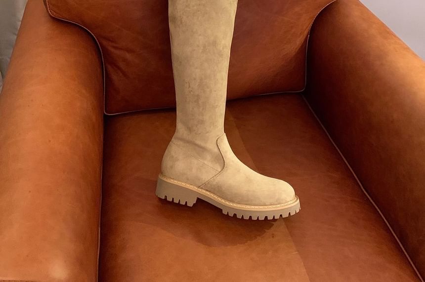 Plain Over-the-Knee Platform Buckled Boots