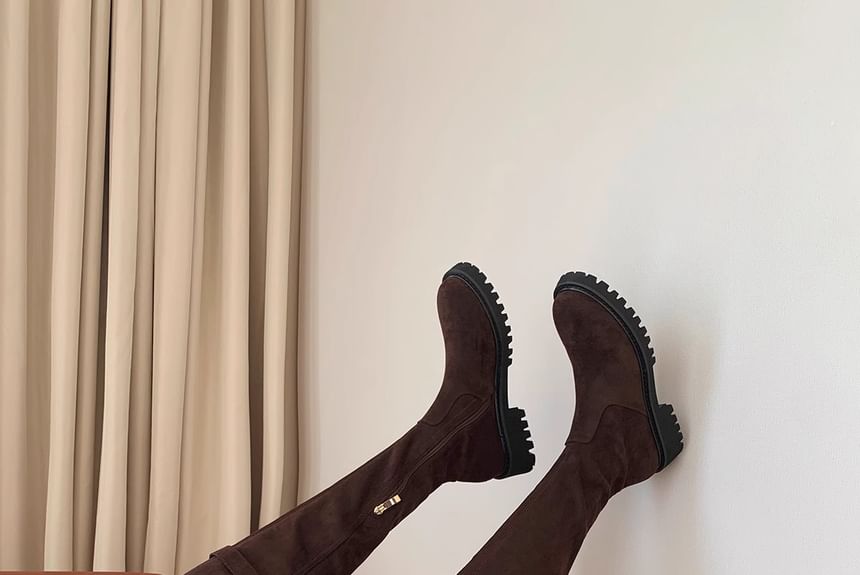 Plain Over-the-Knee Platform Buckled Boots