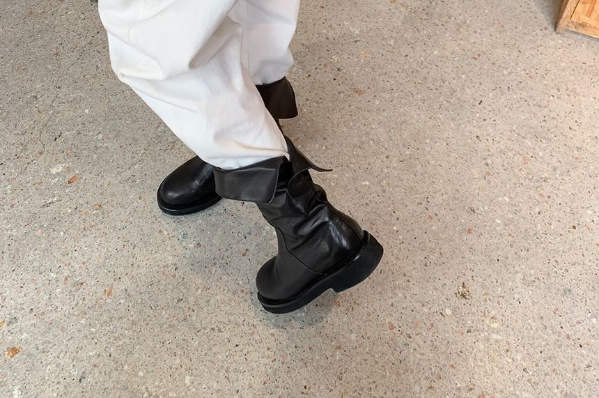 Boots Genuine Mid-Calf Leather Plain Platform